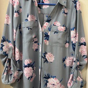 JCP Candie's Gray Floral Blouse